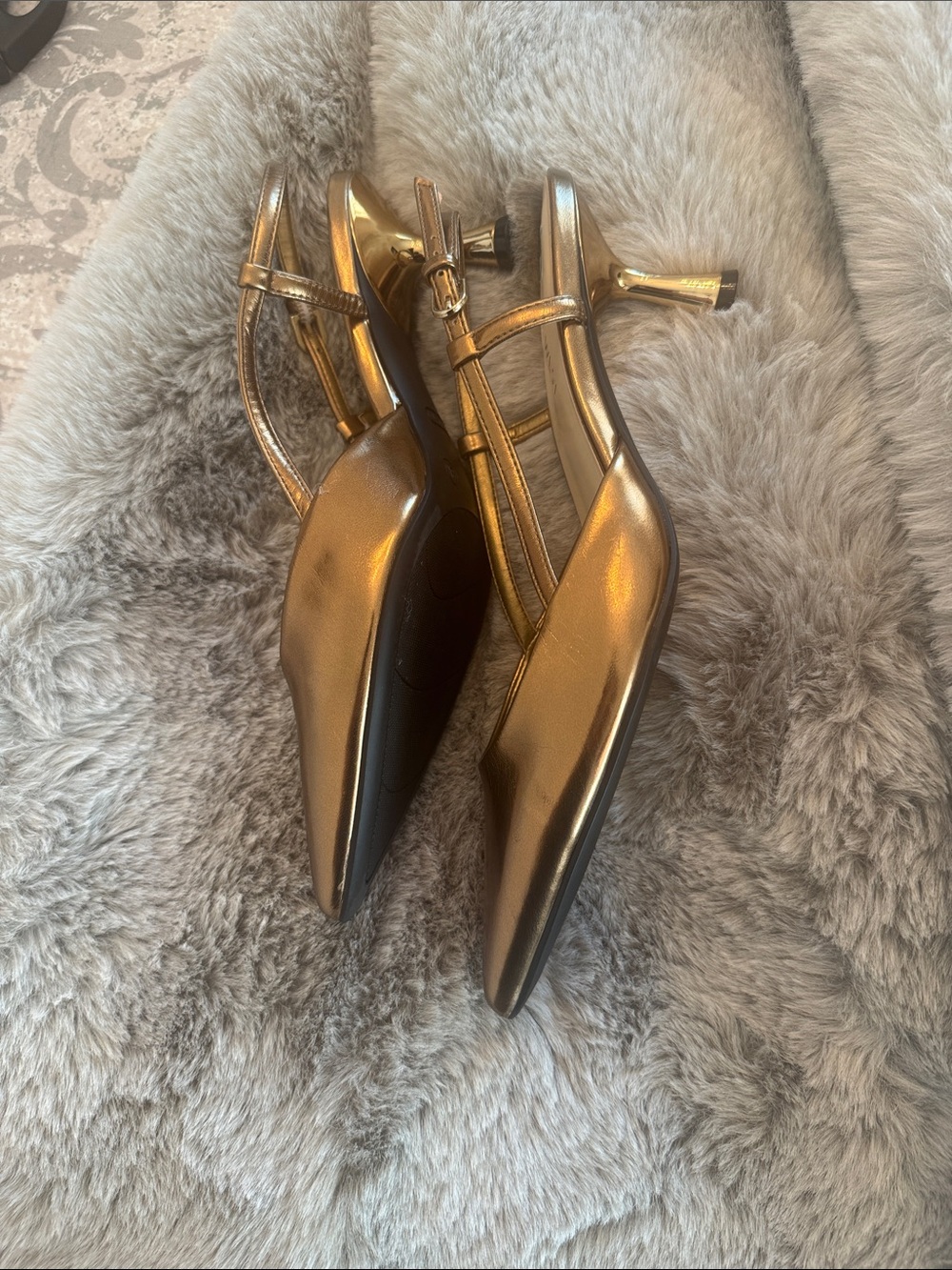 Nine West Metallic Gold Pointed Slingback Heels